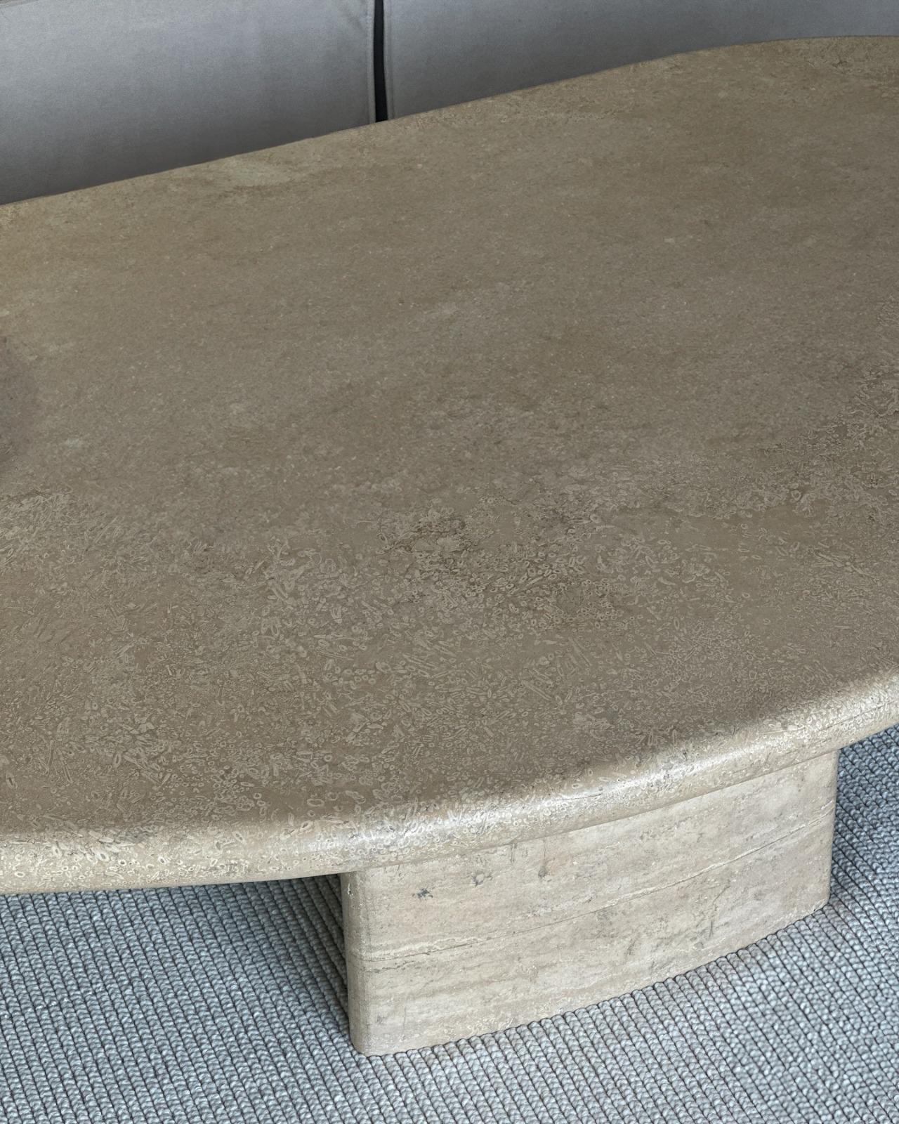 Brushed Custom Italian Travertine Coffee Table, Marble Center Table Table, Side Table For Sale