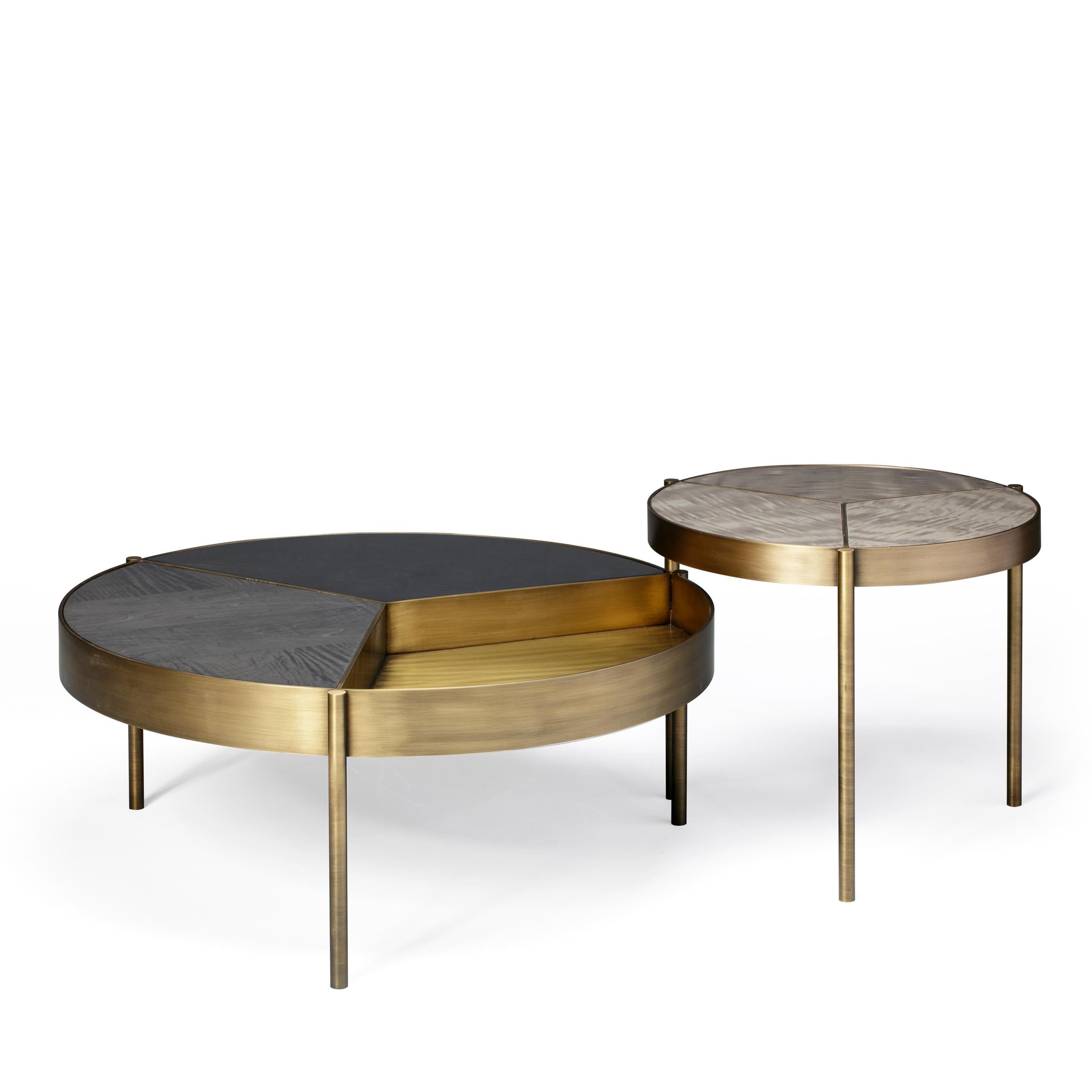 Mid-Century Modern Ray Coffee Table, Bronze Structure and Nero Marquina Top, Handcrafted by Duistt For Sale