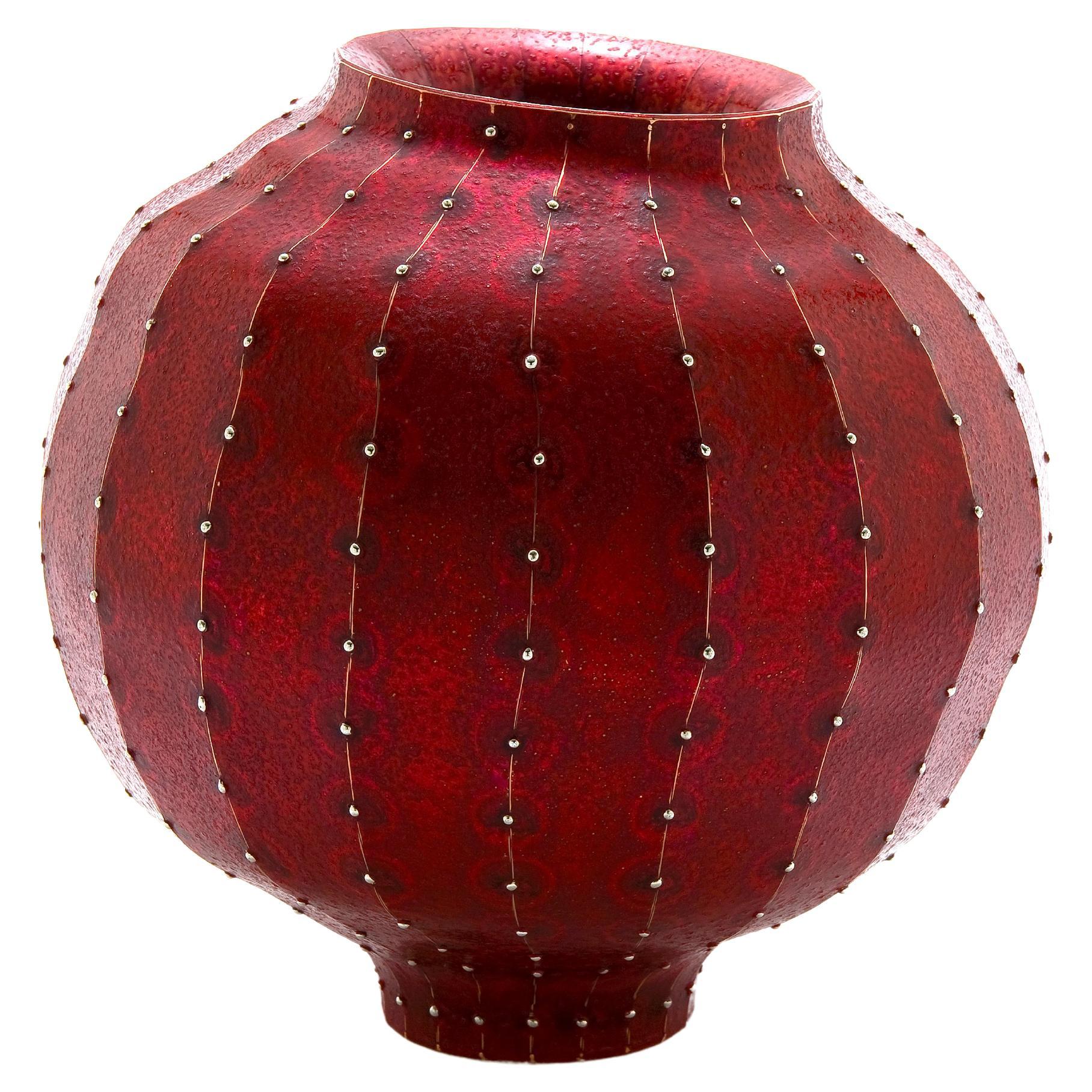 21th Century Sculptural Vase "Transition Red" by Jaiik Lee Copper Fine Silver