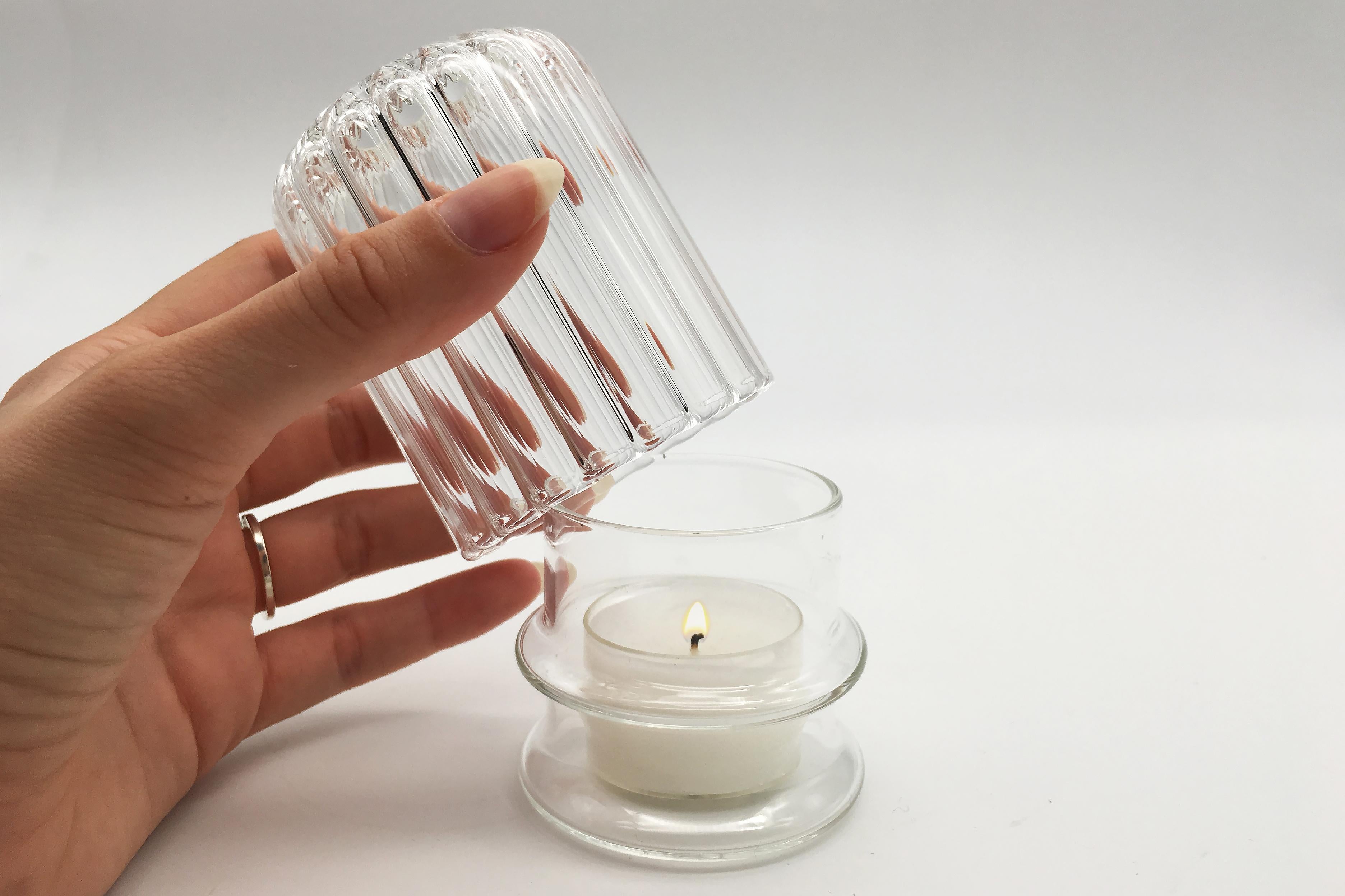Hand-Crafted Set of 2 Glass Candle Lamps MOSCARDINO BIG, Handcrafted, Kanz For Sale