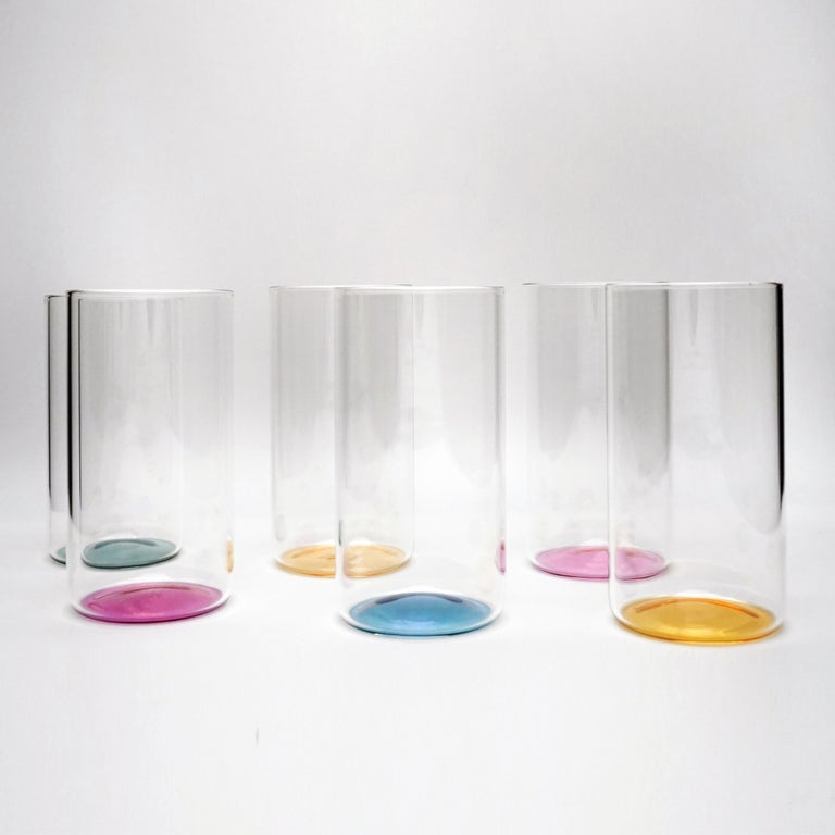 Minimalist 21st Century Set of 6 Colored Longdrink Glass, Hand-Crafted, Kanz Architetti For Sale