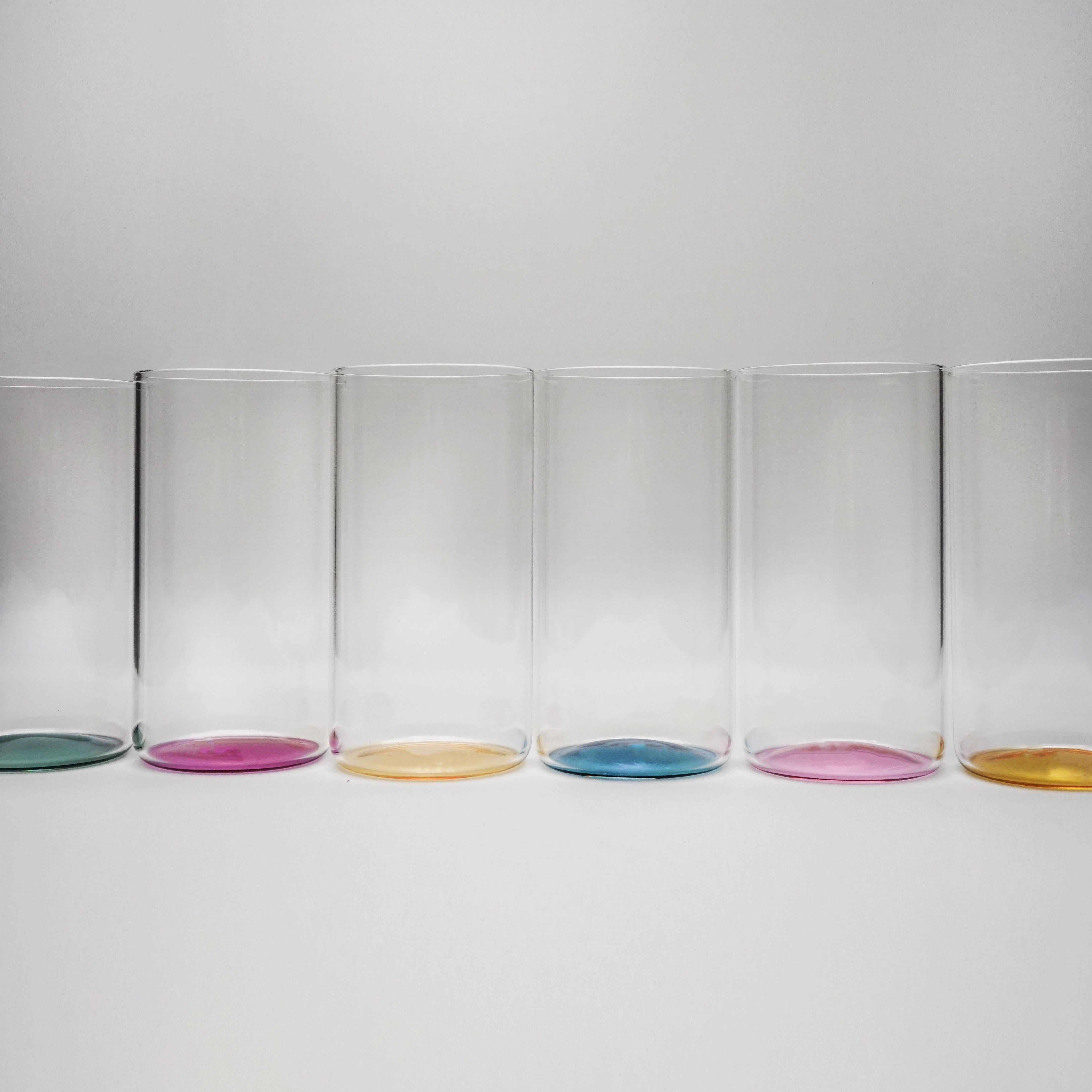 Minimalist 21st Century Set of 6 Colored Longdrink Glass Iride, Hand-Crafted, Kanz For Sale