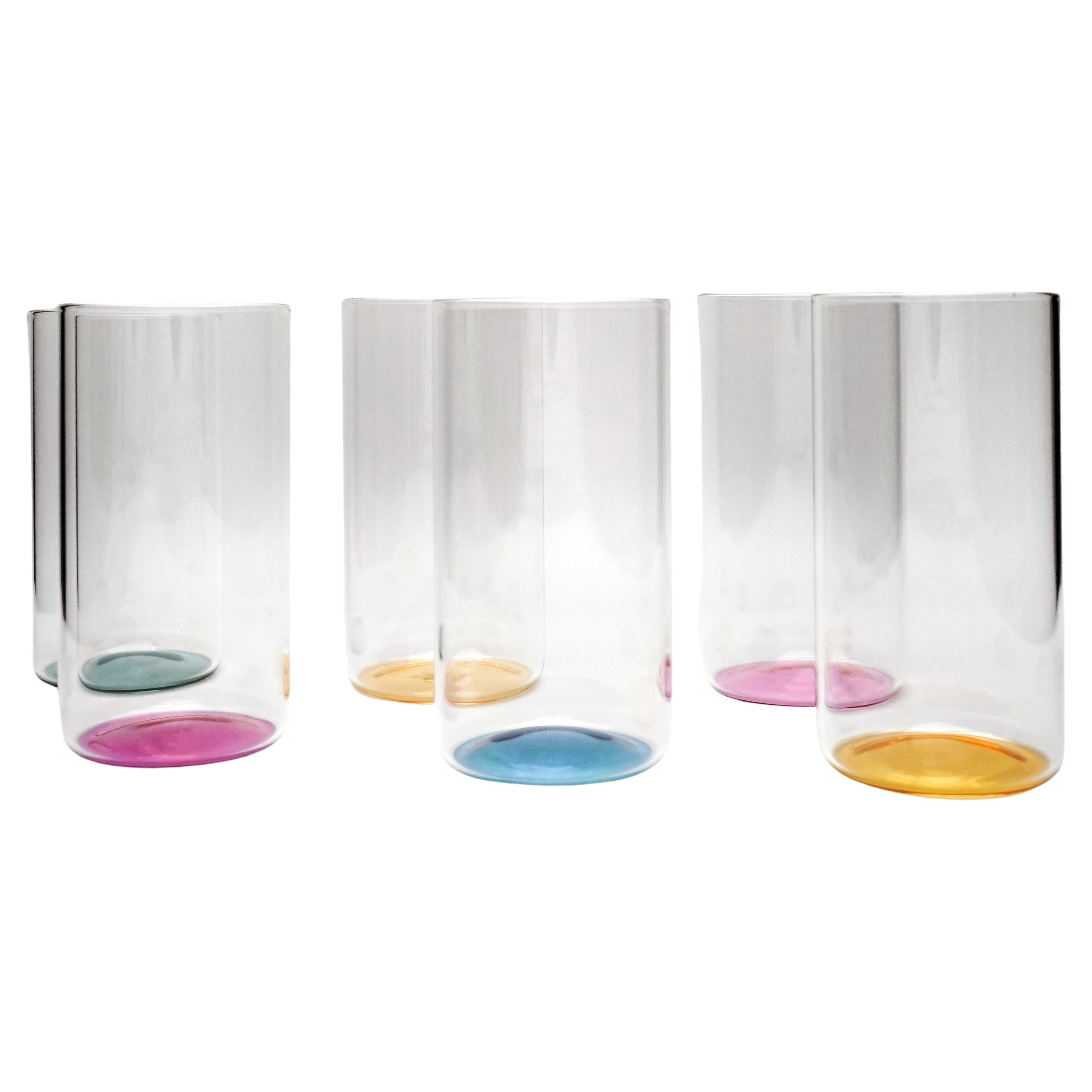 21st Century Set of 6 Colored Longdrink Glass, Hand-Crafted, Kanz Architetti