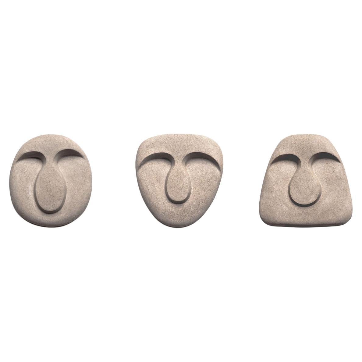 21st Century Set of Wall Sculptures, Handmade Stuccoforte Masks Idoli, Kanz 
