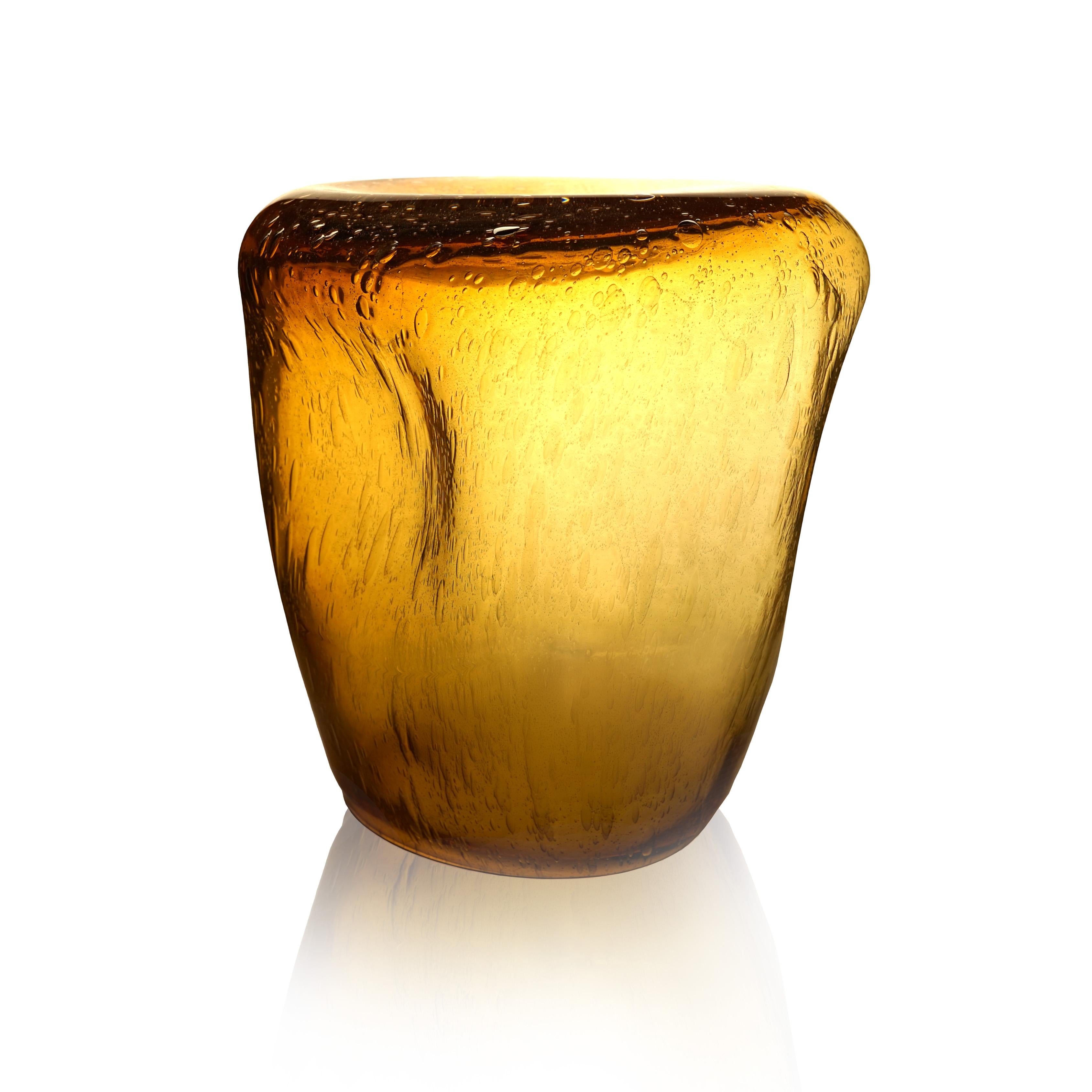 Other 21th Century,  Side Table and Stool, Isola , Murano Blown Glass, Topaz Pulegoso For Sale