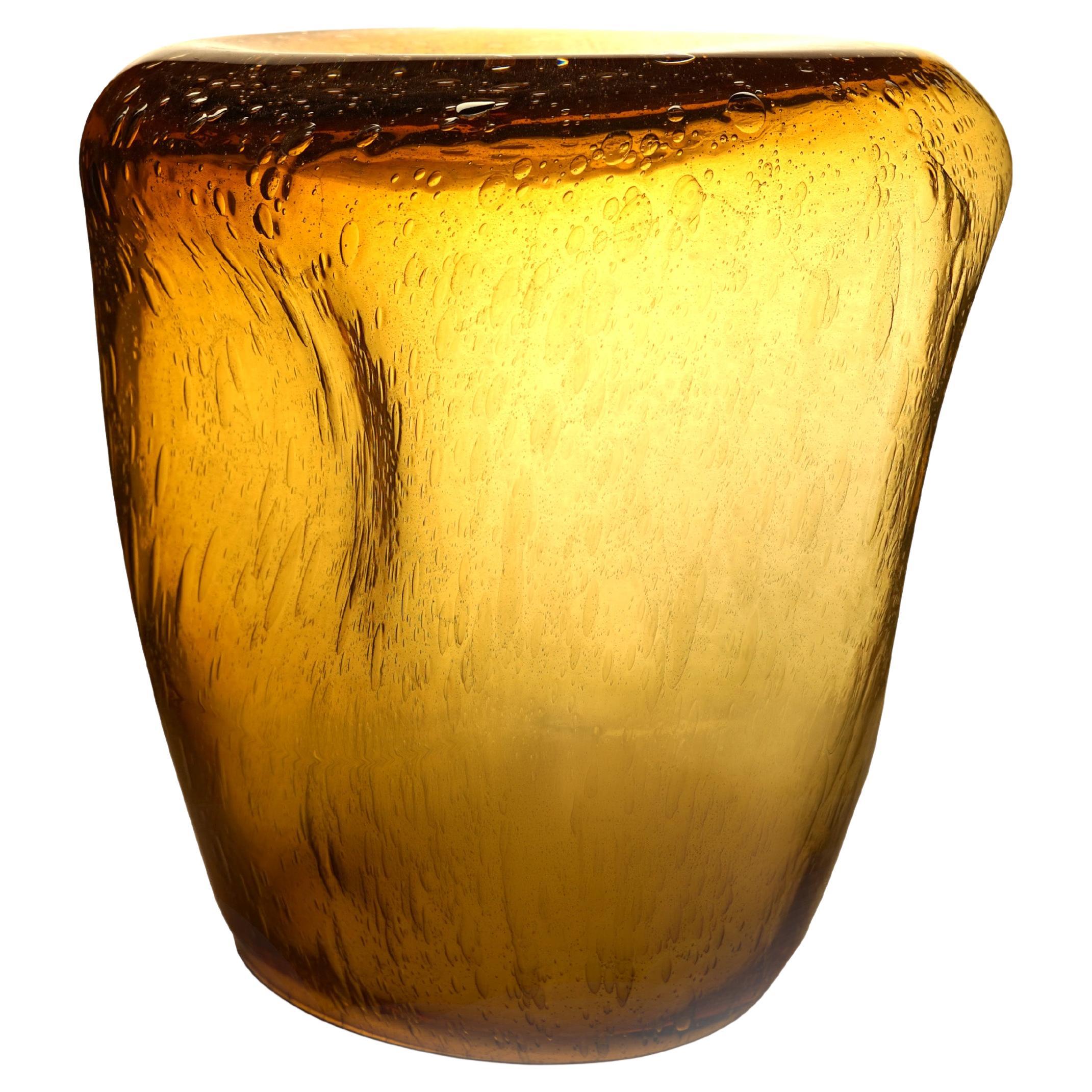 21th Century,  Side Table and Stool, Isola , Murano Blown Glass, Topaz Pulegoso For Sale