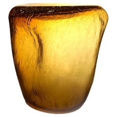 21th Century,  Side Table and Stool, Isola , Murano Blown Glass, Topaz Pulegoso