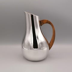 Pichet à eau en argent sterling Italiam du 21e siècle avec poignée en bois de rose