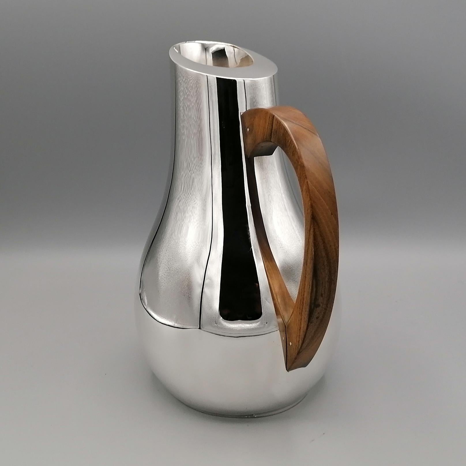 Hand-Crafted 21st Century Sterling Silver Italiam Water Jug with Rosewood Handle 