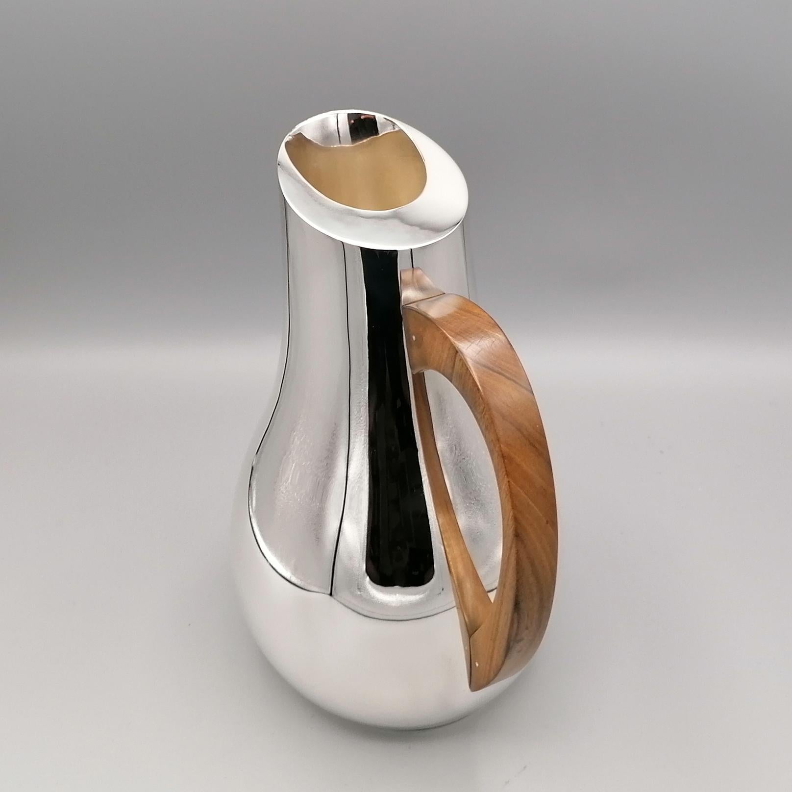 21st Century Sterling Silver Italiam Water Jug with Rosewood Handle  In New Condition In VALENZA, IT