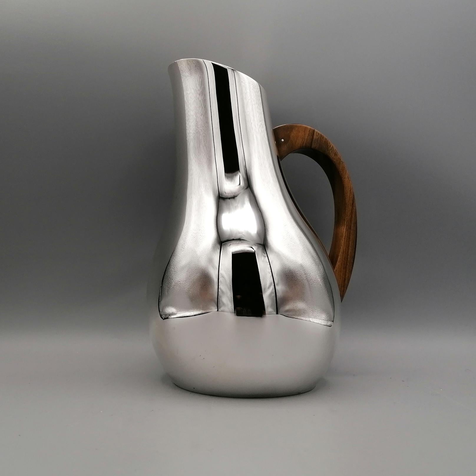 Contemporary 21st Century Sterling Silver Italiam Water Jug with Rosewood Handle 