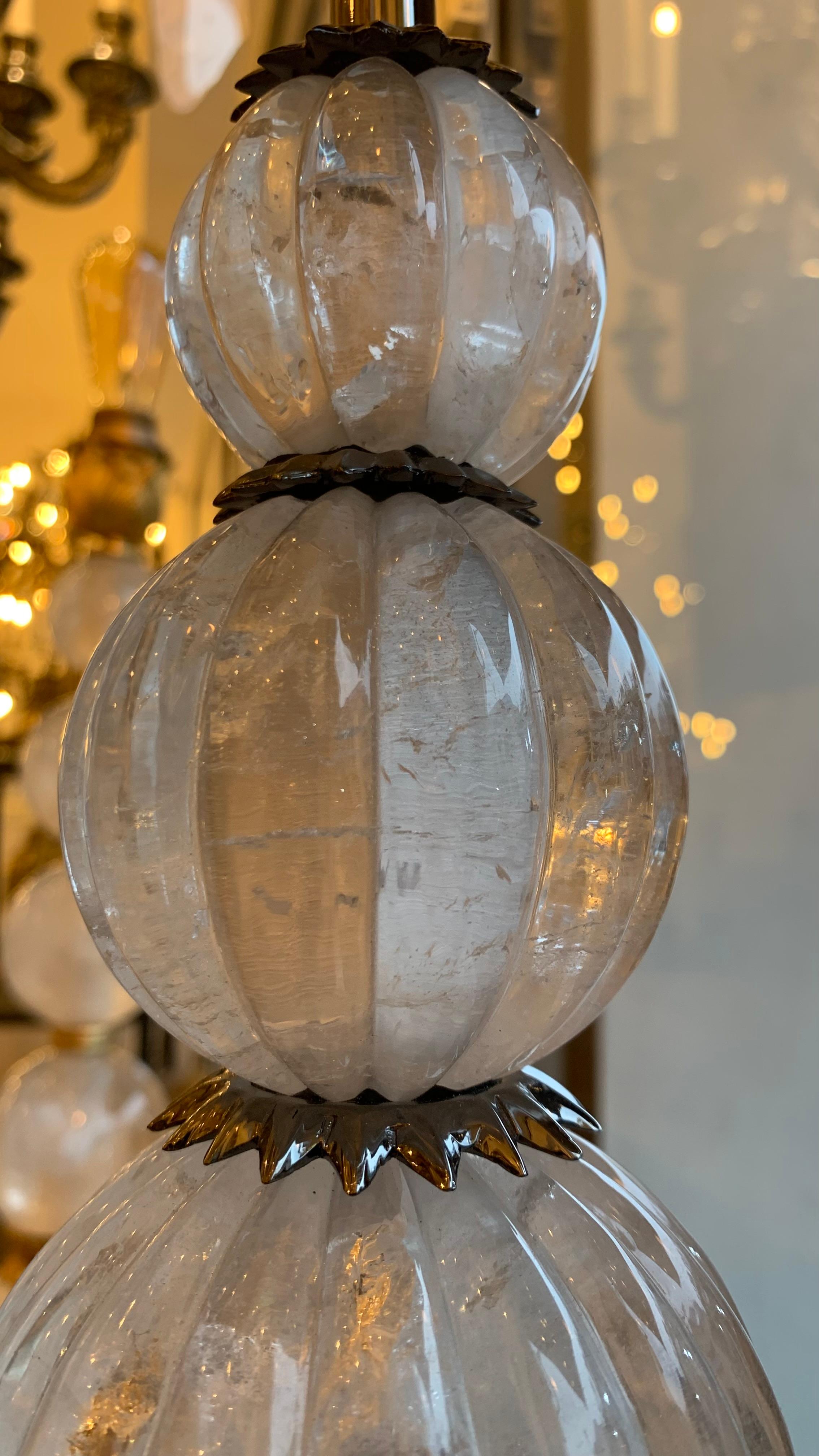 21th Century Table Lamp in Black Nickel Bronze and Rock Crystal For Sale 1