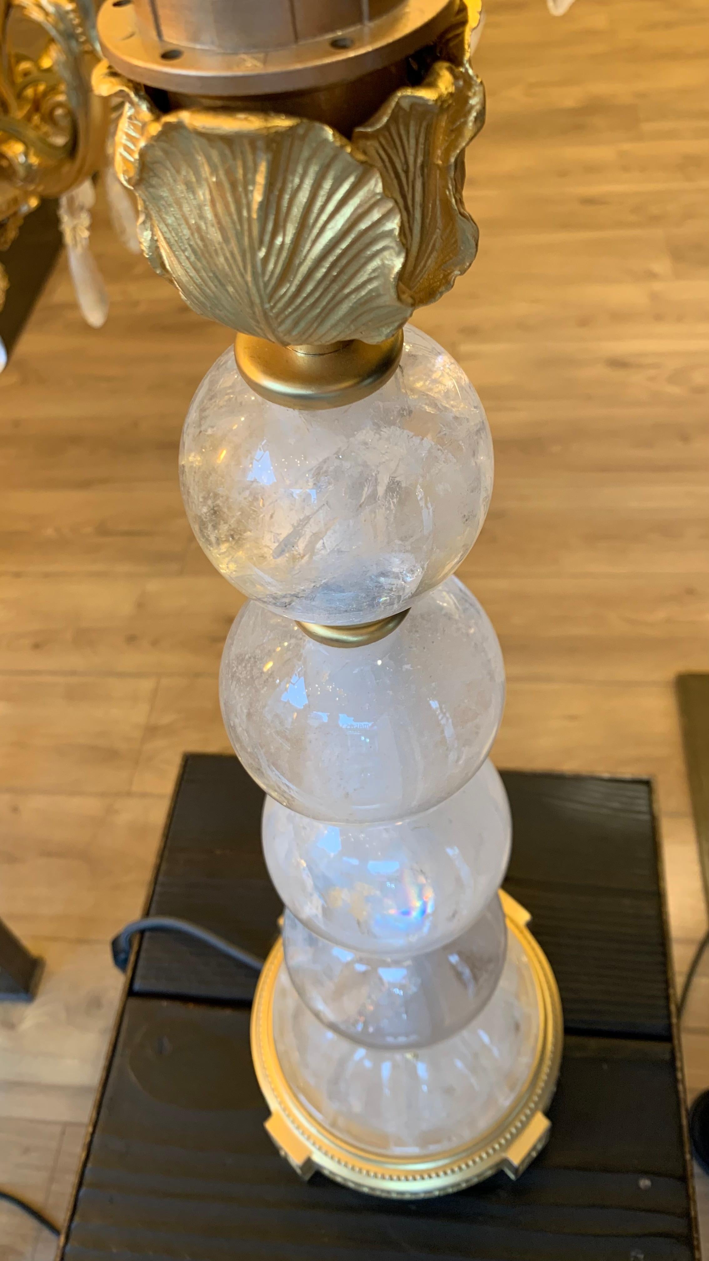 French 21th Century Table Lamp in Gold Bronze and Rock Crystal For Sale