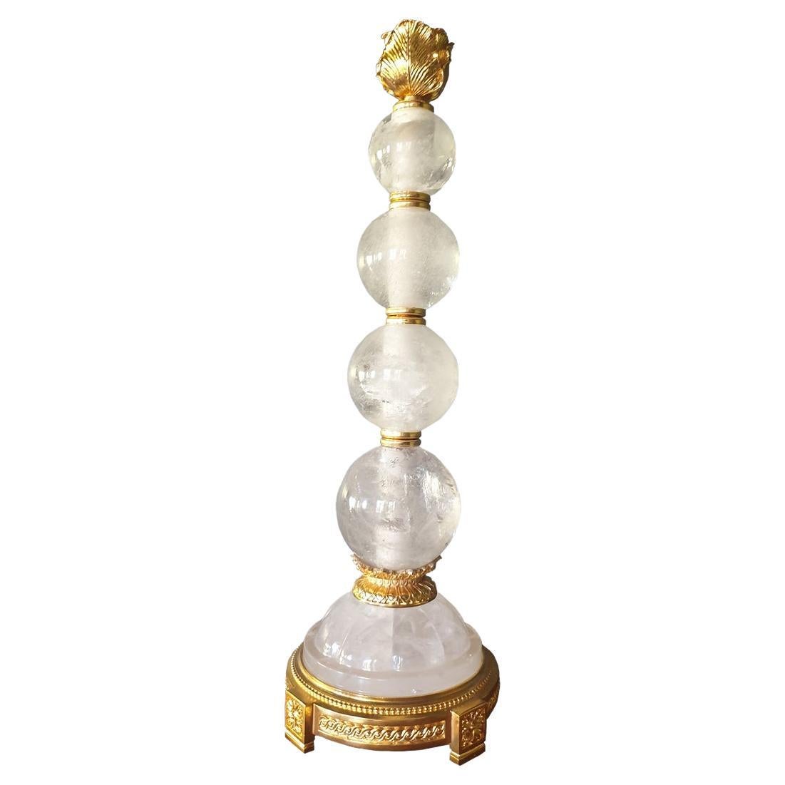 21th Century Table Lamp in Gold Bronze and Rock Crystal For Sale