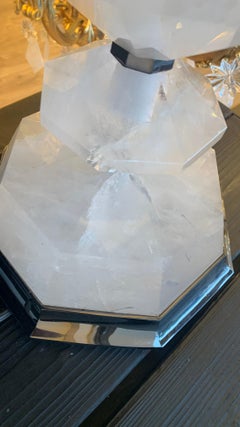 21th Century Table Lamp in Nickel Bronze and Geometric Rock Crystal