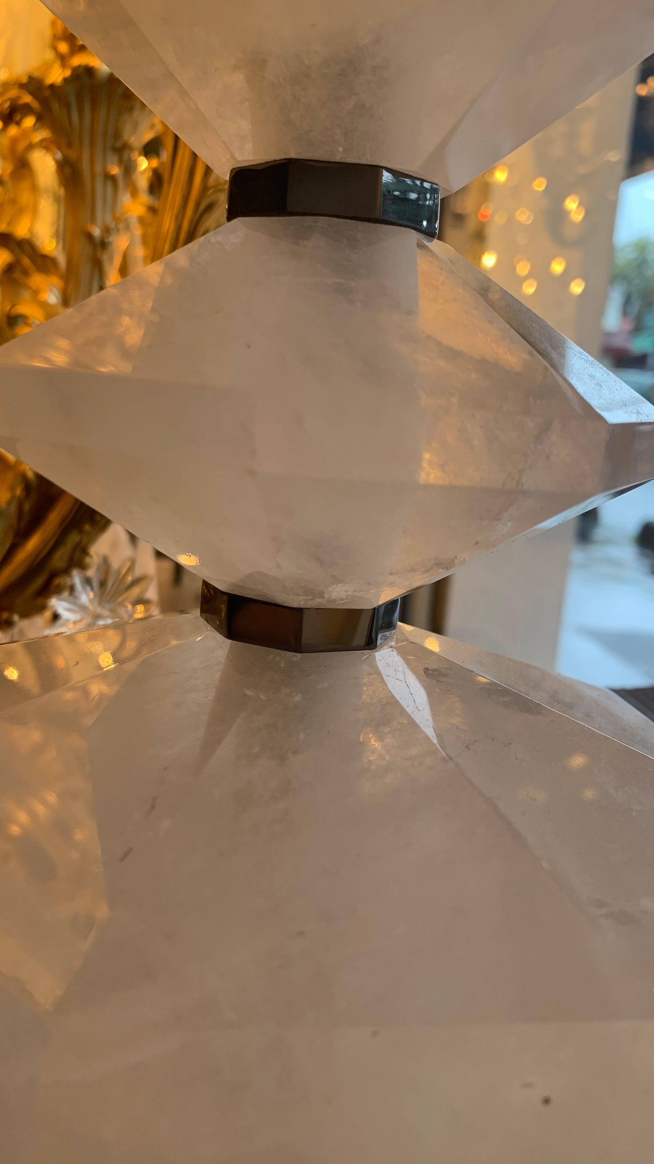 21th Century Table Lamp in Nickel Bronze and Geometric Rock Crystal In New Condition For Sale In SAINT-OUEN-SUR-SEINE, FR