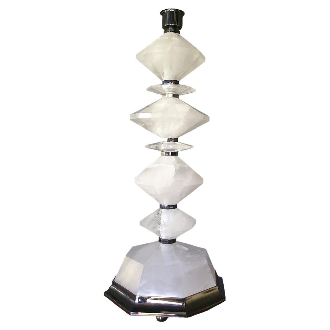21th Century Table Lamp in Nickel Bronze and Geometric Rock Crystal For Sale