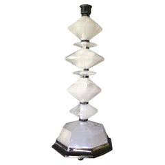 21th Century Table Lamp in Nickel Bronze and Geometric Rock Crystal