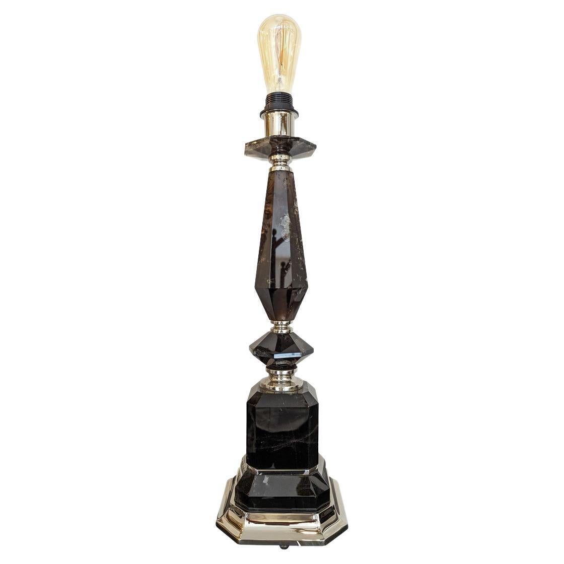 Lampe de bureau du XXIe siècle en bronze nickelé et cristal de roche fumé