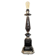 21th Century Table Lamp in Nickel Bronze and Smoked Rock Crystal