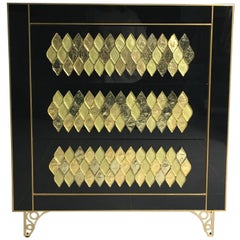 21th Handmade Mirrored Commode or Chest of Drawers in Murano Glass & Brass Inlay