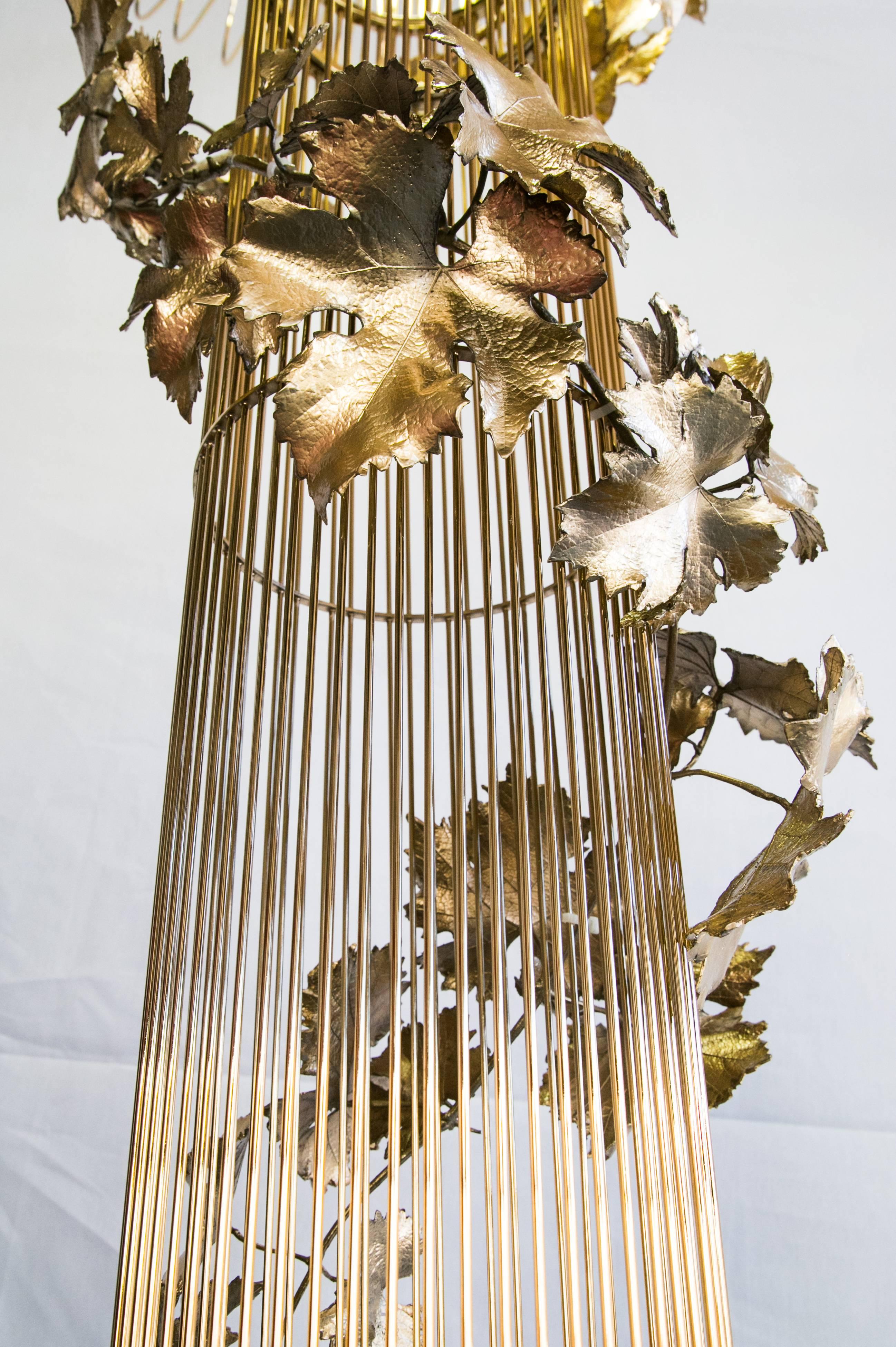 21st Century Sculptural Modern Handmade Led Chandelier in Brass and Lost Wax In Excellent Condition For Sale In Miami, FL