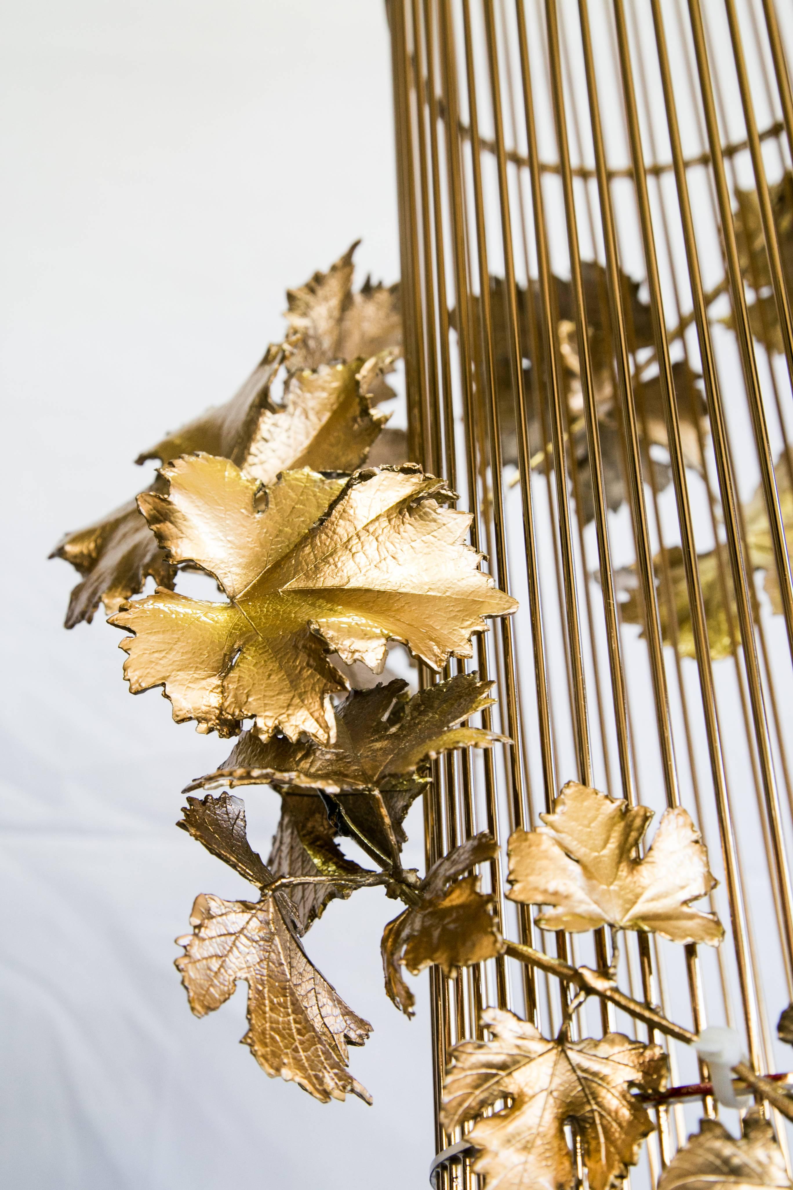 Contemporary 21st Century Sculptural Modern Handmade Led Chandelier in Brass and Lost Wax For Sale