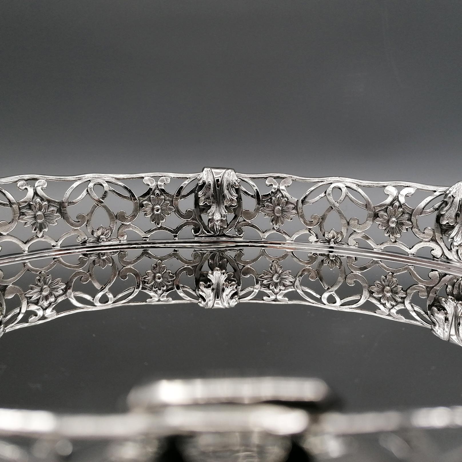 Cast 21thc Italian Sterling Silver Italian Basket, Tray  For Sale