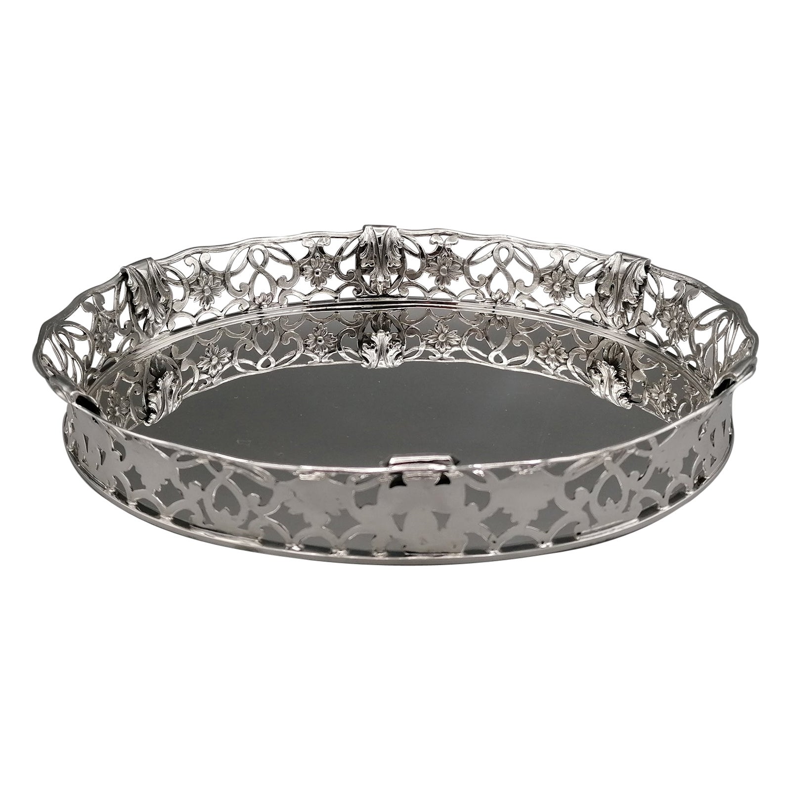 21thc Italian Sterling Silver Italian Basket, Tray For Sale