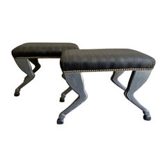 21ts Century Pair of Hand Carved Painted Foot Horse Benches