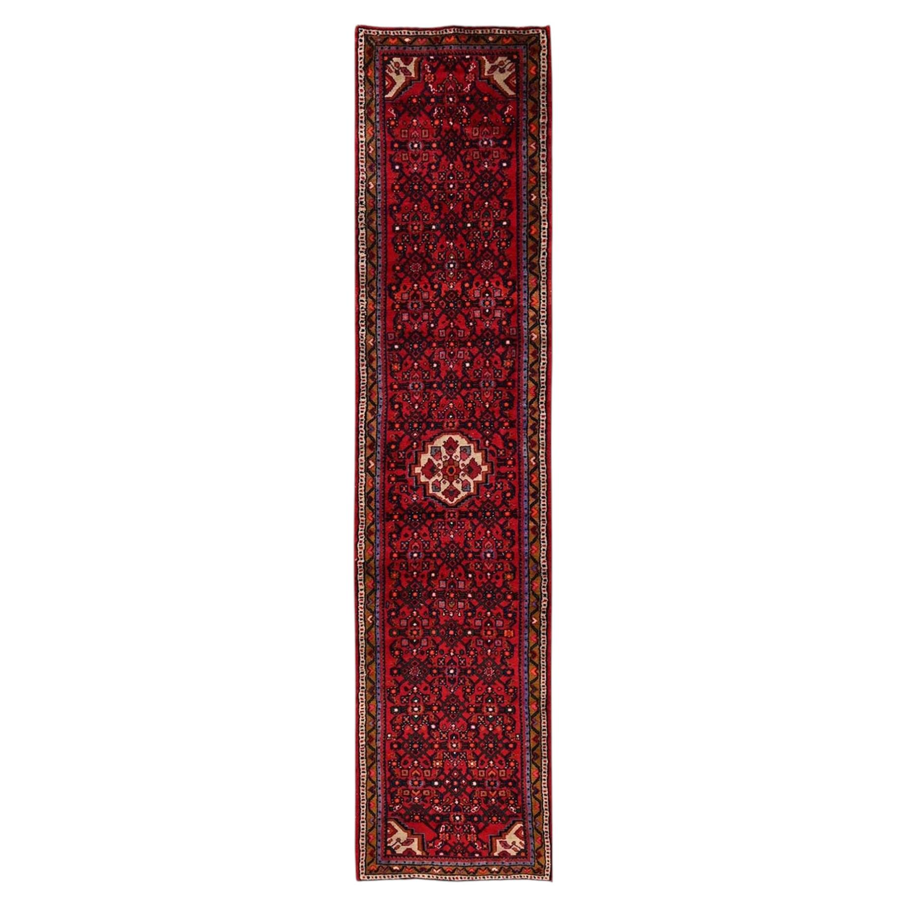 2'1"x10' Red Full Pile New Zoroastrian Hussainabad Hand Knotted Wool Runner Rug