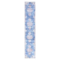 2'1"x11'9" Steel Blue, Pure Wool, Hand Knotted Vintage Farsian Kerman Runner Rug