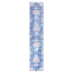 2'1"x12' Steel Blue, Hand Knotted, Vintage Farsian Kerman, Pure Wool Runner Rug