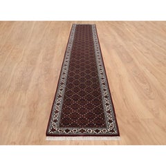 2'1"x13'10" Red Herati Wool and Silk 175 KPSI Hand Knotted Runner Rug