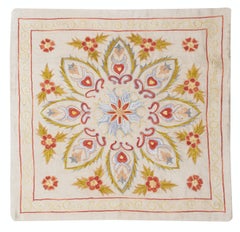 21"x20" 100% Silk Cushion Cover. Embroidered Lace Pillow. Colorful Toss Pillow