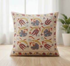 21"x20" 100% Silk Cushion Cover. Embroidered Lace Pillow. New Toss Pillow