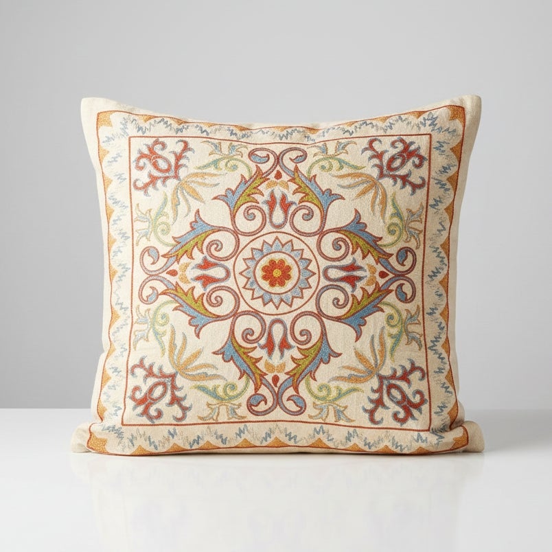 21"x20" All Silk Embroidered Cushion Cover. Handmade Pillowcase. New Toss Pillow