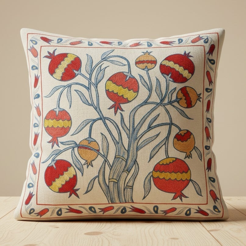 21"x20" Embroidered 100% Silk Cushion Cover. Home Decor. Handmade Pillowcase