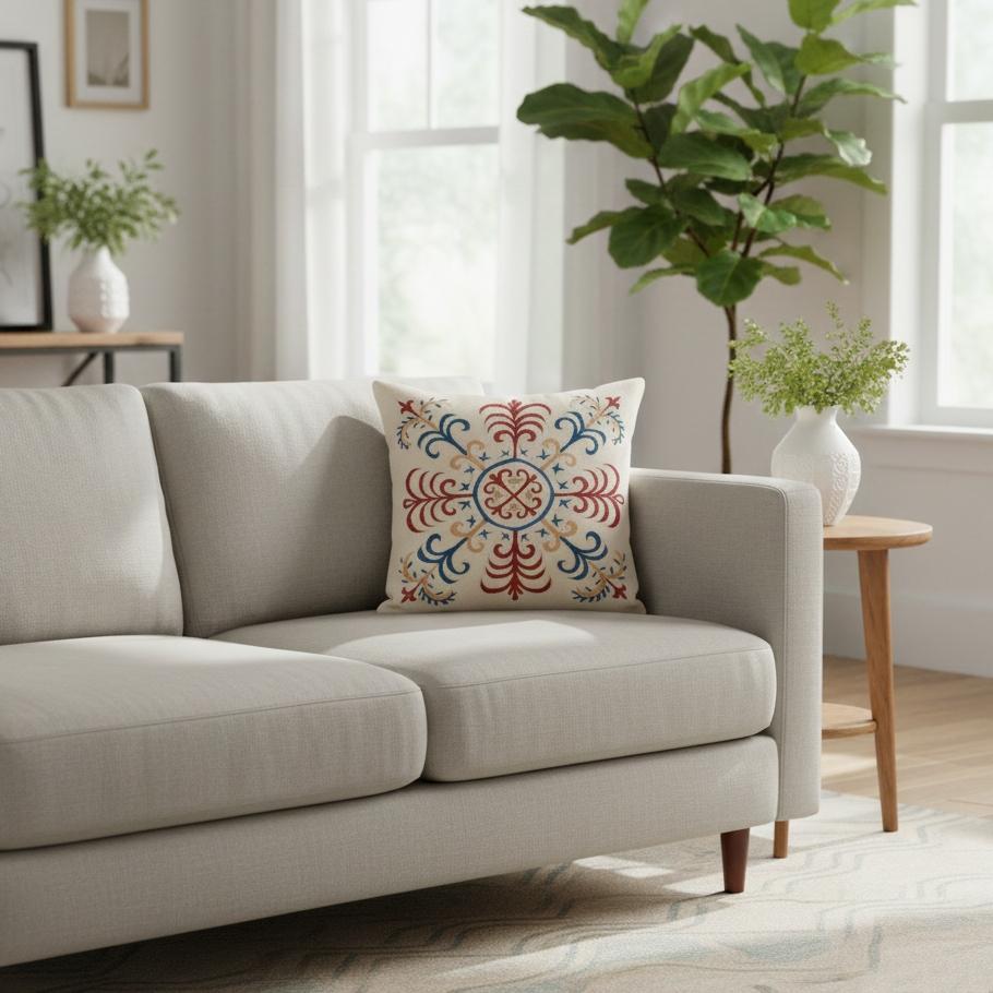 Nuovo copricuscino ricamato a mano in 100% seta - autentica arte tessile uzbeka

Eleva l'arredamento della tua casa con questo raffinato copricuscino Suzani ricamato a mano, realizzato al 100% in pura seta da abili artigiani dell'Uzbekistan.