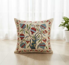 21"x21" 100% Silk Embroidered Cushion Cover. New Toss Pillow. Modern Lace Pillow