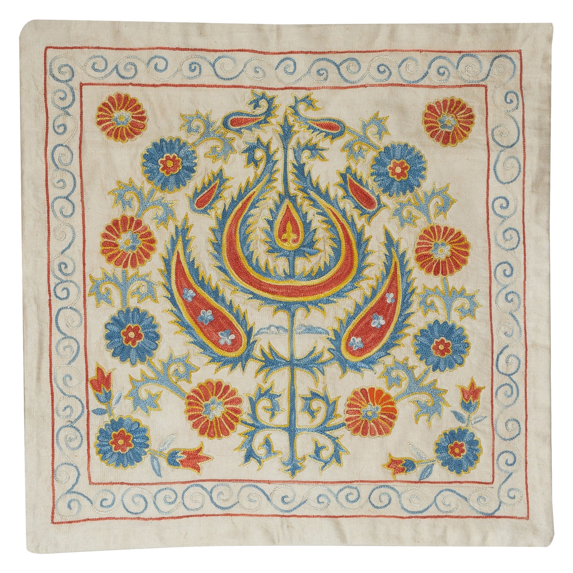 Almohada colgante bordada en seda 100% de 21 "x21". Funda de cojín moderna hecha a mano en venta