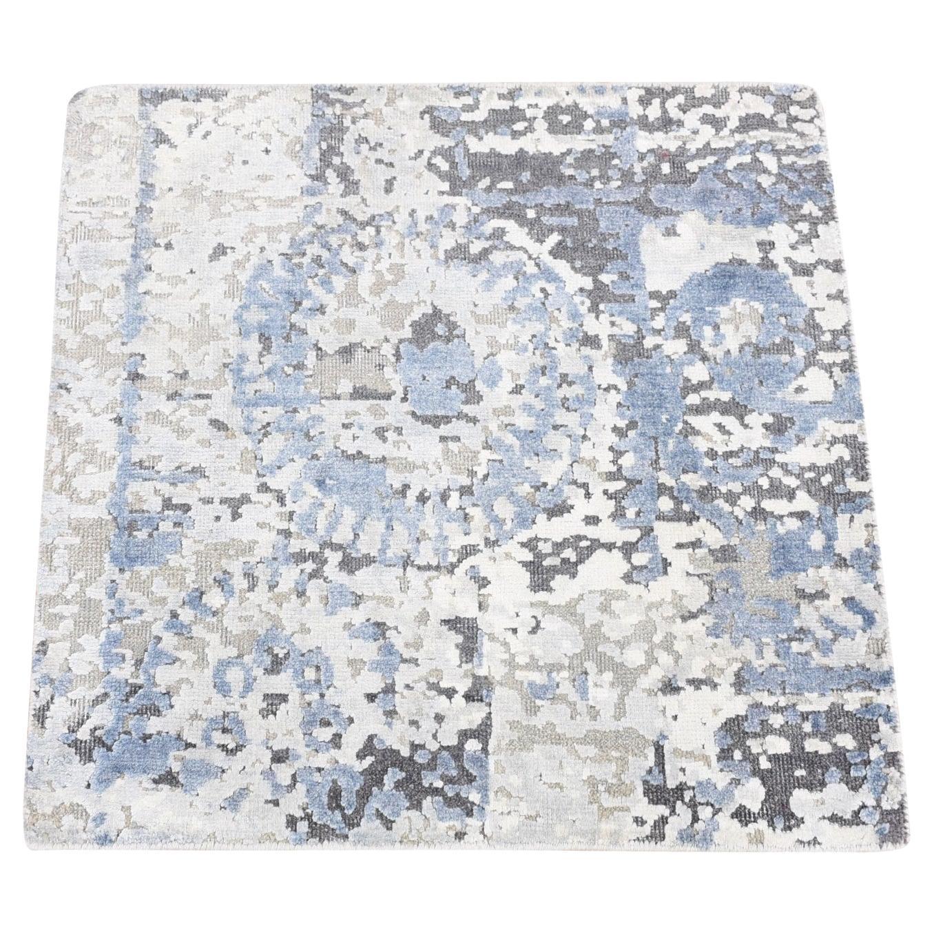 2'1"x2'1" Beige Silk with Textured Wool Broken Circle Design Sample Fragment Rug