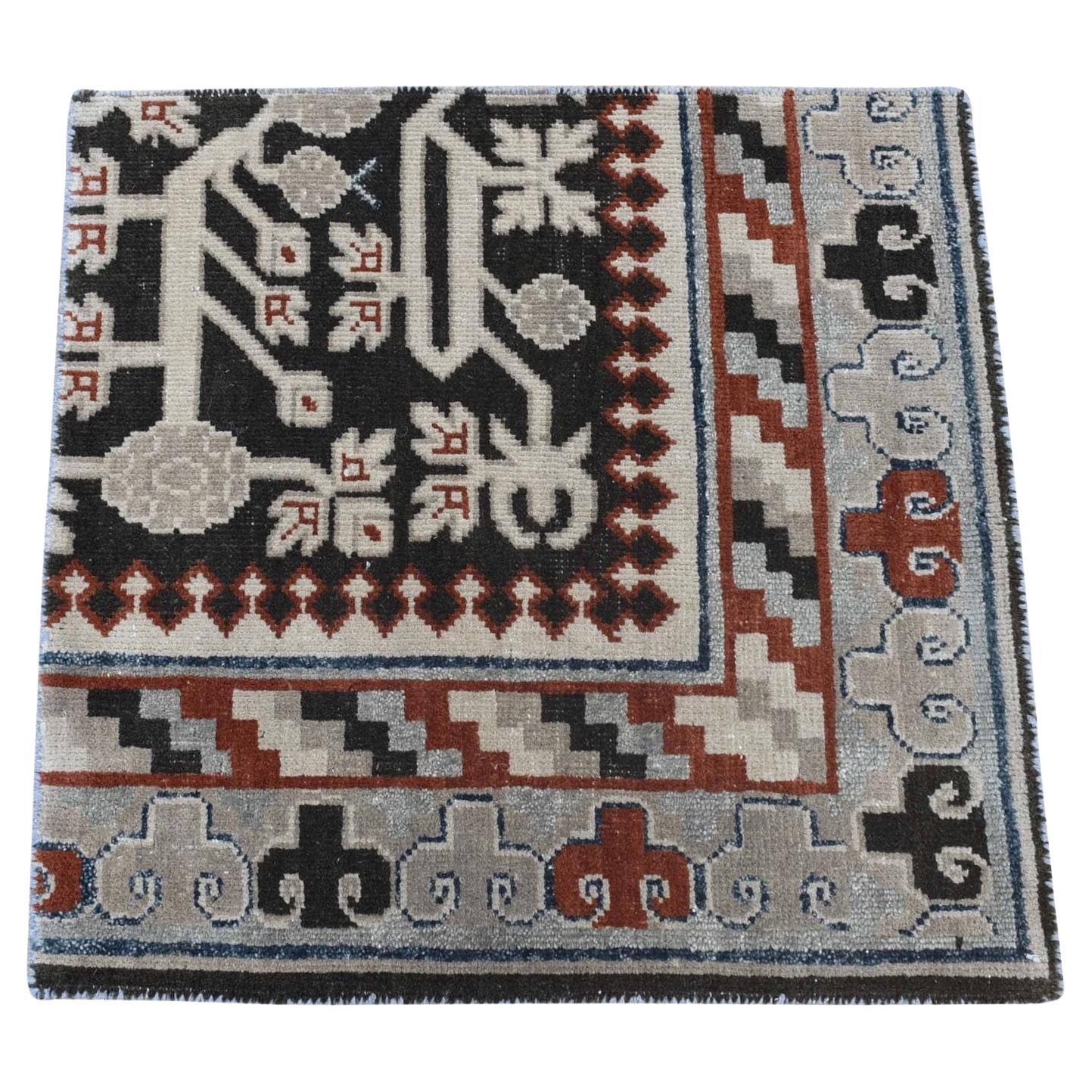 2'1"x2'1" Brown Samarkand Collection Sample Fragment 100% Wool Hand Knotted Rug