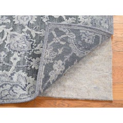 2'1"x2'1" Gray Silk with Textured Wool Hand Knotted Oushak Influence Sample Rug