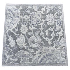2'1"x2'1" Gray Silk with Textured Wool Hand Knotted Oushak Influence Sample Rug