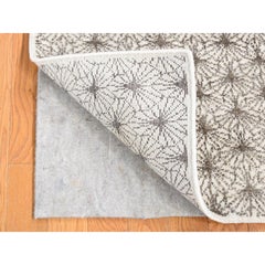 2'1"x2'1" Ivory, Modern Design, Wool and Silk Hand Knotted Square Sample Rug