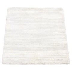 2'1"x2'1" Ivory Modern Stripe Design Hand Loomed Silk with Textured Wool Rug