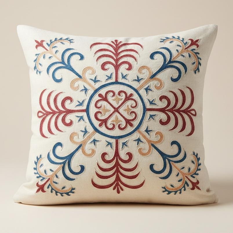 New Hand-Embroidered 100% Silk Cushion Cover – Authentic Uzbek Textile Art

Elevate your home décor with this exquisite hand-embroidered Suzani cushion cover, crafted from 100% pure silk by skilled artisans in Uzbekistan. Featuring traditional