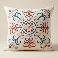 21"x21" Silk Cushion Cover. Embroidered Accent Pillow. Traditional Throw Pillow