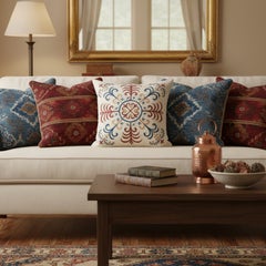 21"x21" Silk Cushion Cover. Embroidered Accent Pillow. Traditional Throw Pillow